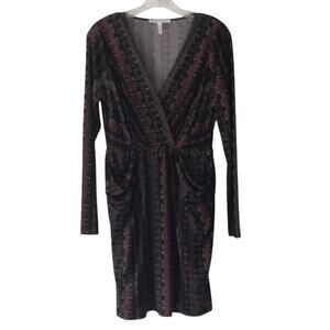 NWOT BCBGeneration Dress Multicolor Dot V-Neck Long Sleeve Drape Pockets Small
